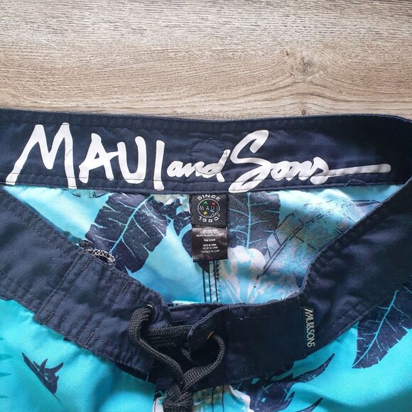Maui Sons Men Blue Hawaiian Floral Swim Trunks Size 34 Board Shorts Pool Beach - Picture 5 of 8